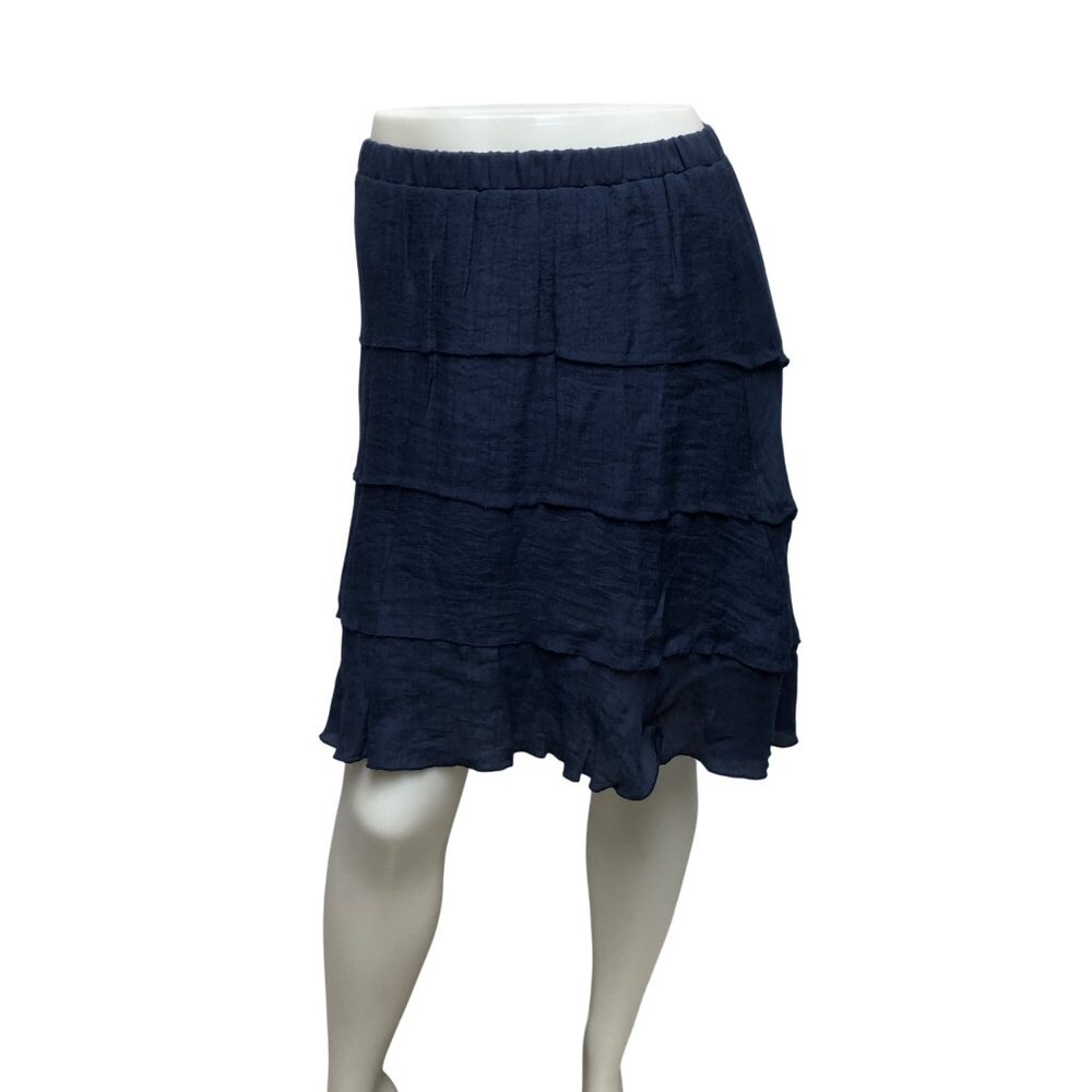IZ Byer Peasant Skirt Size Medium Blue Tiered Ruffle Sheer Lined Above Knee Boho